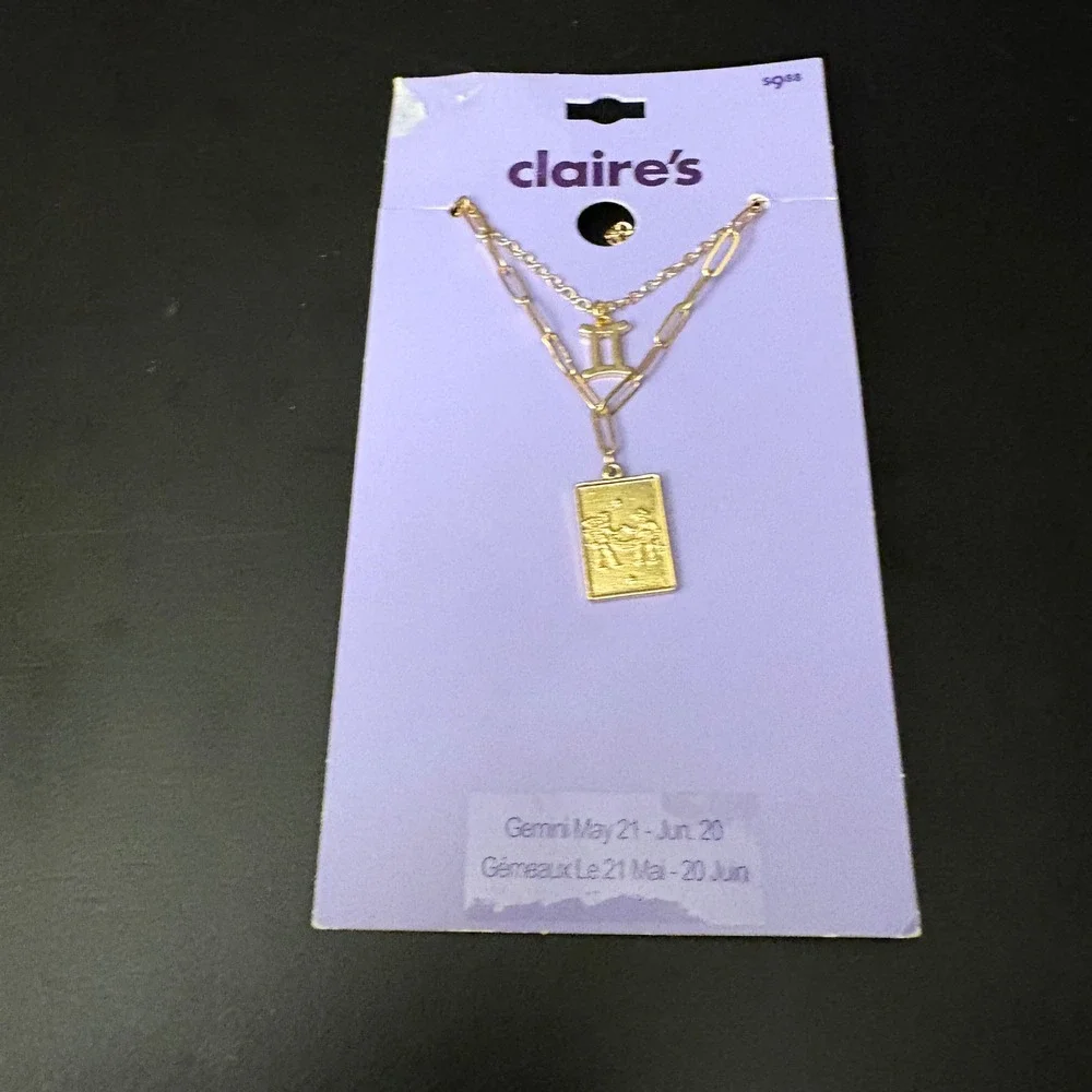 NWT Claires Gold Gemini‎ Zodiac Layered Set of 2 Necklaces May June Gift